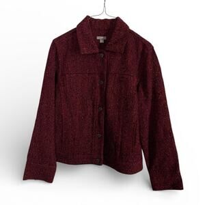 J. Jill Tweed Jacket M Maroon Red Tweed Button Front Wool Blend Career Blazer